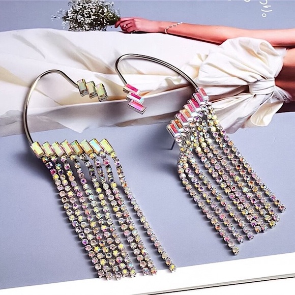 ⚜️[𝟯/$𝟯𝟴]⚜️Holo Long Silver Rhinestone Crawler Earrings NEW - Picture 4 of 8